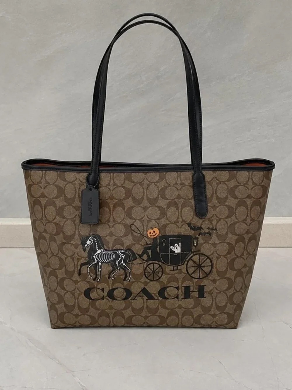 COACH Halloween Skeleton Horse & Carriage City Tote Bag